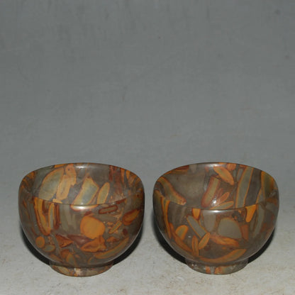 Chinese handmade jade carving Natural jades Hand-carved jade bowls a pair