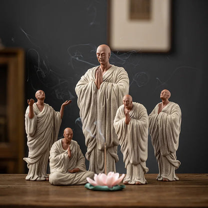 Chinese handmade purple sand small monk ornaments, creative ceramic figures, small shamans, home and living room Zen decorations