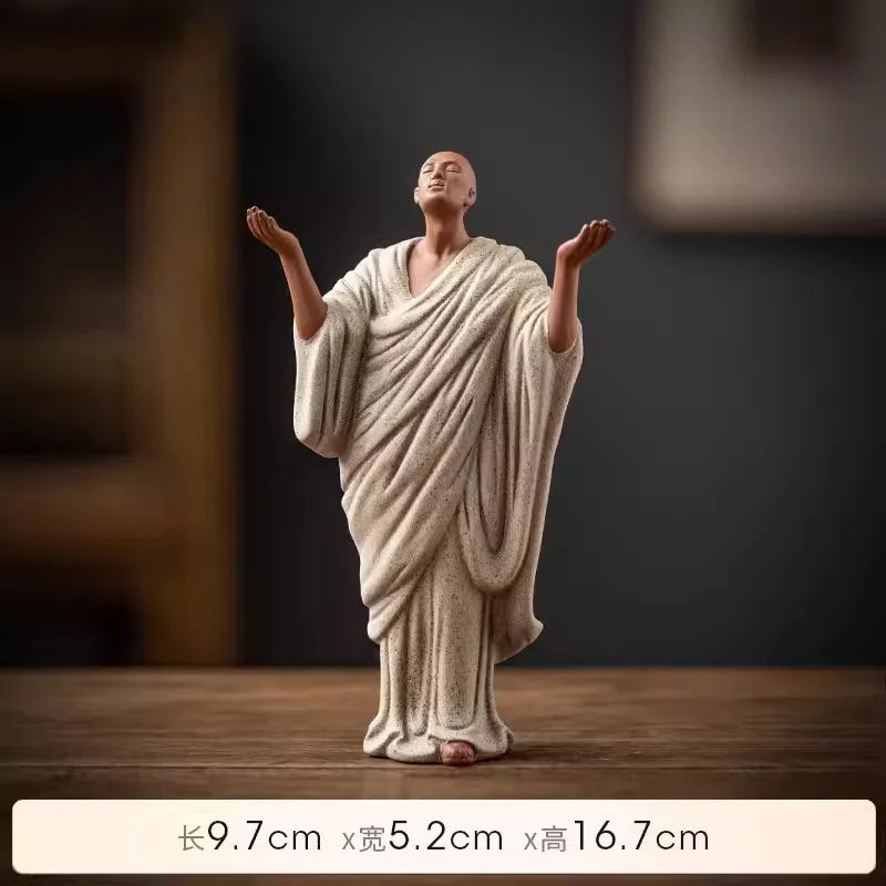 Chinese handmade purple sand small monk ornaments, creative ceramic figures, small shamans, home and living room Zen decorations