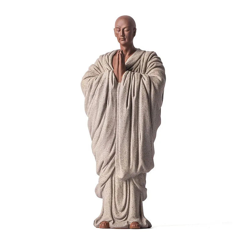 Chinese handmade purple sand small monk ornaments, creative ceramic figures, small shamans, home and living room Zen decorations