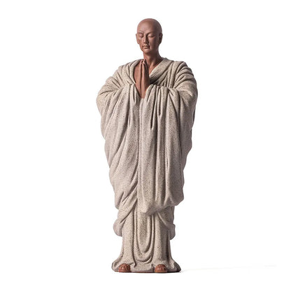 Chinese handmade purple sand small monk ornaments, creative ceramic figures, small shamans, home and living room Zen decorations