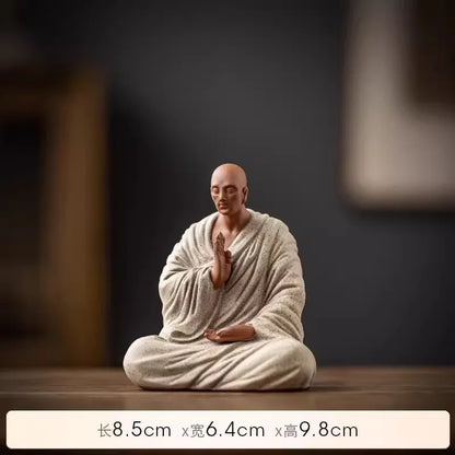 Chinese handmade purple sand small monk ornaments, creative ceramic figures, small shamans, home and living room Zen decorations