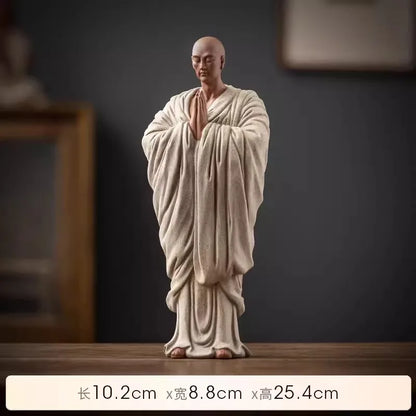 Chinese handmade purple sand small monk ornaments, creative ceramic figures, small shamans, home and living room Zen decorations
