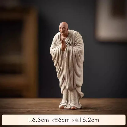 Chinese handmade purple sand small monk ornaments, creative ceramic figures, small shamans, home and living room Zen decorations