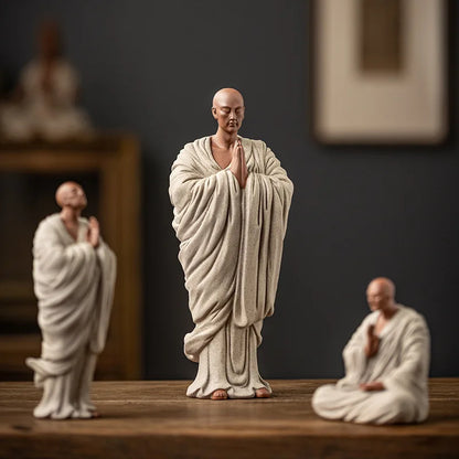 Chinese handmade purple sand small monk ornaments, creative ceramic figures, small shamans, home and living room Zen decorations