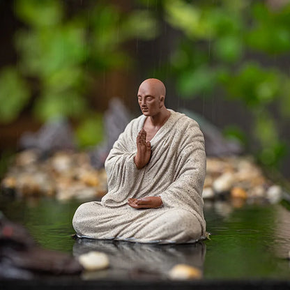 Chinese handmade purple sand small monk ornaments, creative ceramic figures, small shamans, home and living room Zen decorations