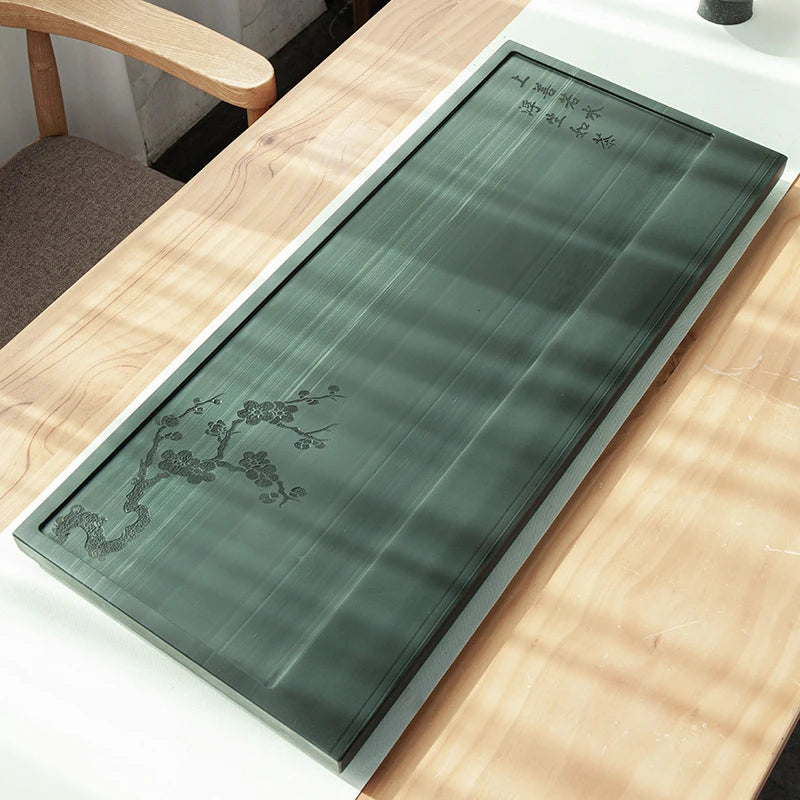 Chinese heavy tea tray for kungfu tea set Rare natural stone tea table weighted serving tray tea boat water draining ball pipe