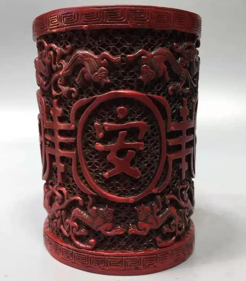 Chinese imitation red coral Brush pot crafts statue