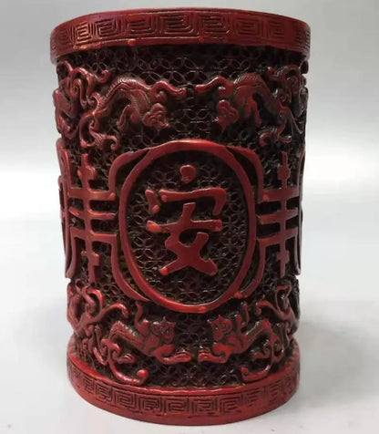 Chinese imitation red coral Brush pot crafts statue