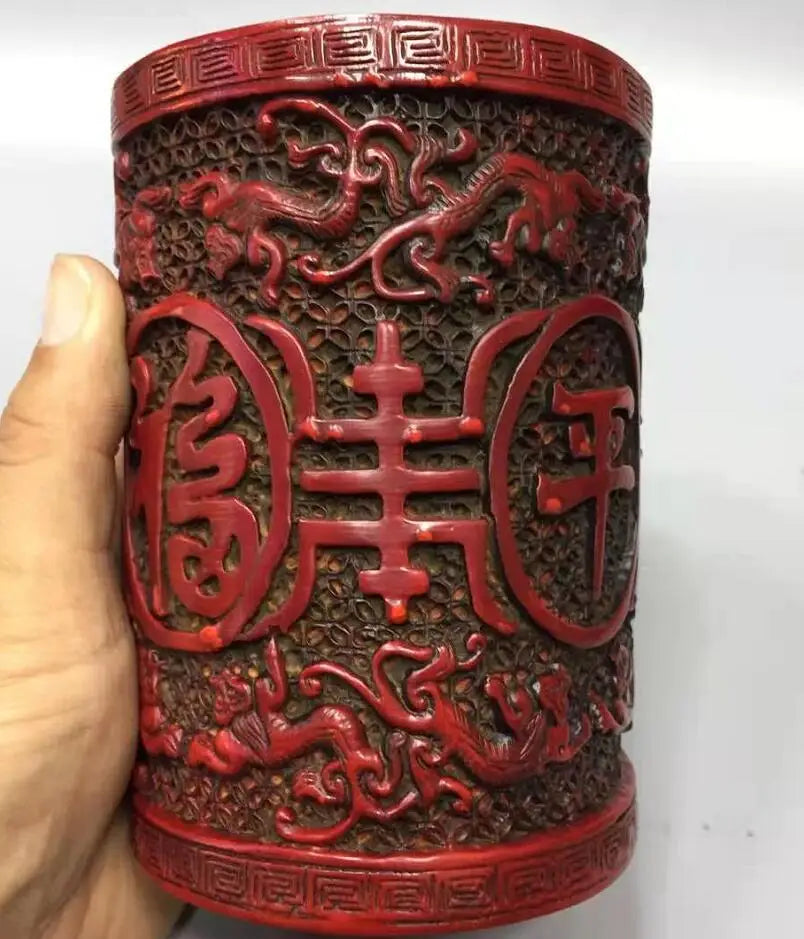 Chinese imitation red coral Brush pot crafts statue