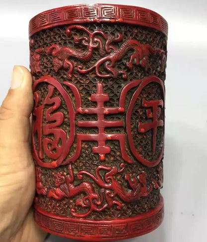Chinese imitation red coral Brush pot crafts statue