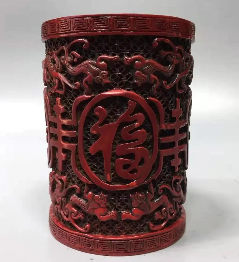 Chinese imitation red coral Brush pot crafts statue
