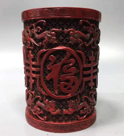 Chinese imitation red coral Brush pot crafts statue