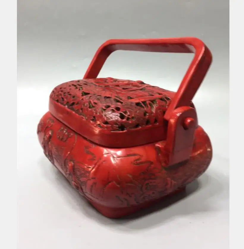 Chinese imitation red coral Two fairy Incense burner crafts statue
