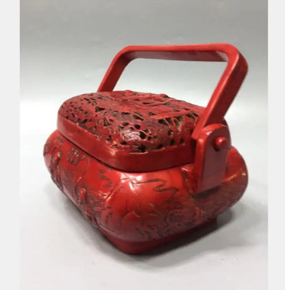 Chinese imitation red coral Two fairy Incense burner crafts statue