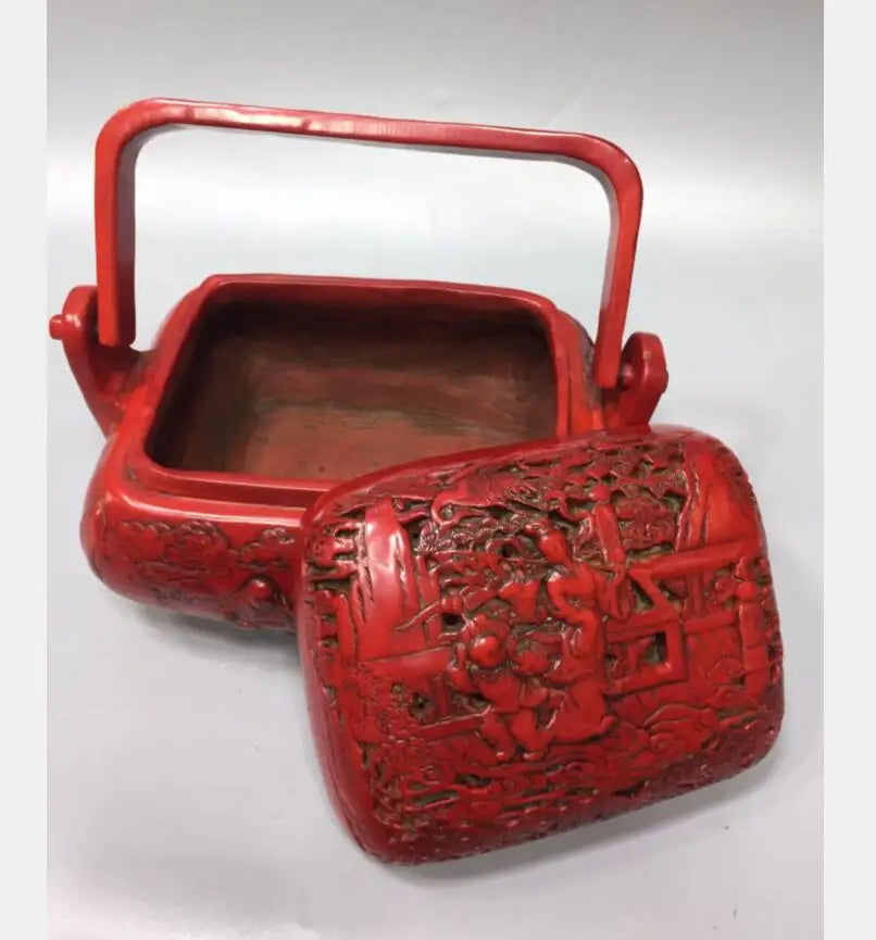 Chinese imitation red coral Two fairy Incense burner crafts statue