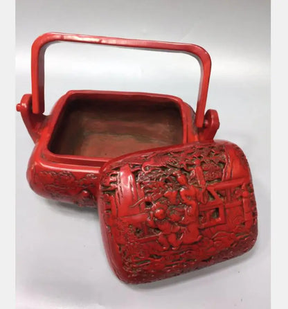 Chinese imitation red coral Two fairy Incense burner crafts statue
