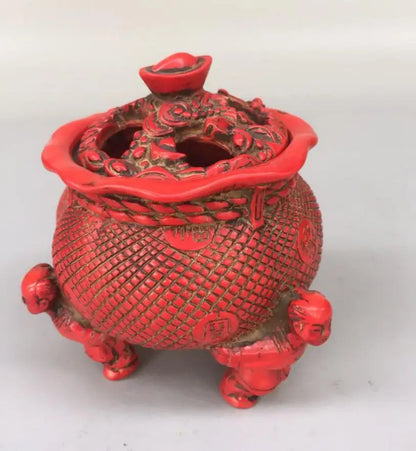 Chinese imitation red coral bag shape Incense burner crafts statue