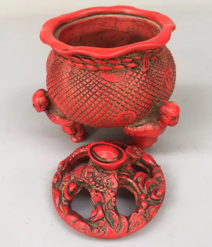 Chinese imitation red coral bag shape Incense burner crafts statue