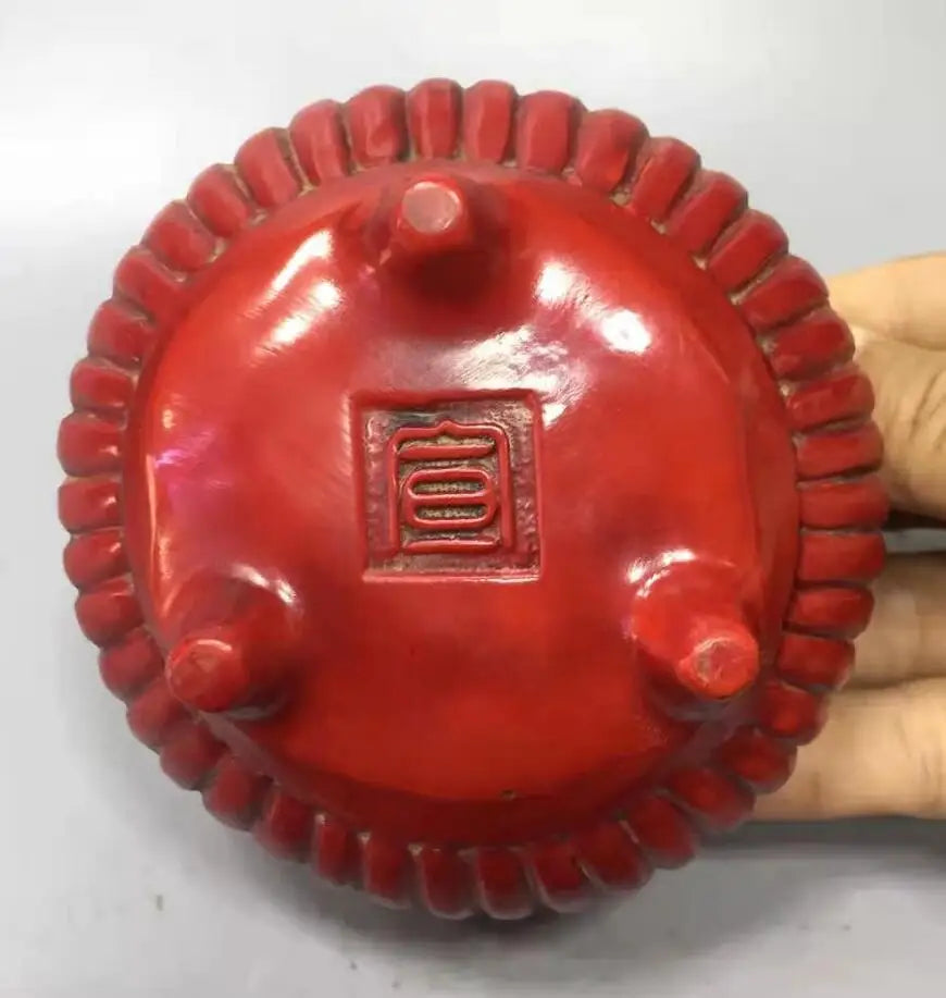 Chinese imitation red coral beast lid Incense burner crafts statue