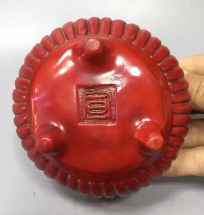 Chinese imitation red coral beast lid Incense burner crafts statue