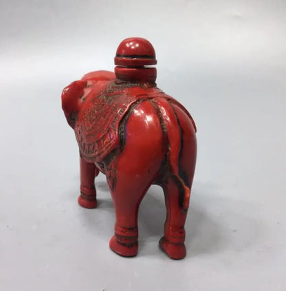 Chinese imitation red coral elephant snuff bottle crafts statue
