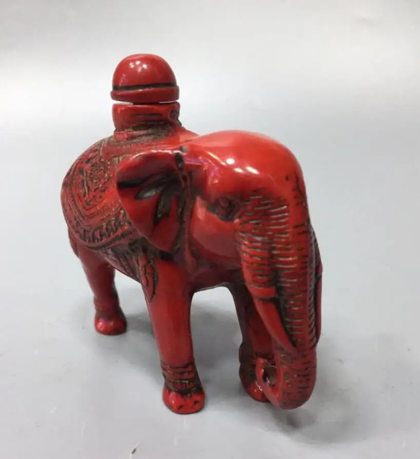 Chinese imitation red coral elephant snuff bottle crafts statue