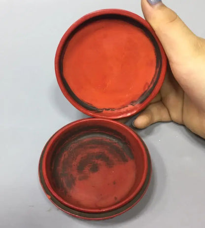 Chinese imitation red coral lion print mud box crafts statue