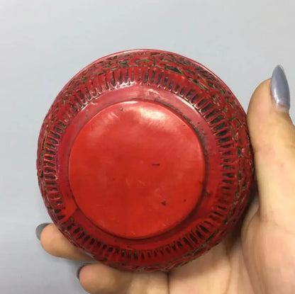Chinese imitation red coral lion print mud box crafts statue