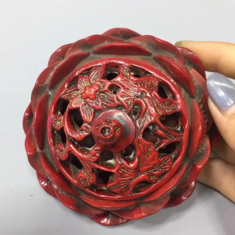 Chinese imitation red coral lotus Incense burner small crafts statue