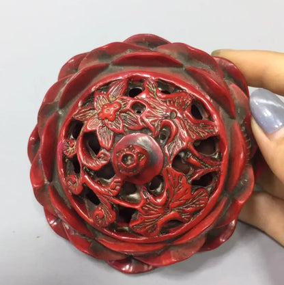 Chinese imitation red coral lotus Incense burner small crafts statue