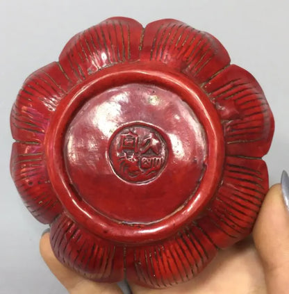 Chinese imitation red coral lotus Incense burner small crafts statue