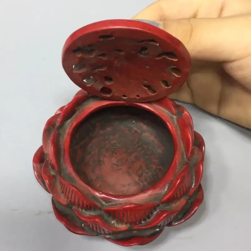 Chinese imitation red coral lotus Incense burner small crafts statue