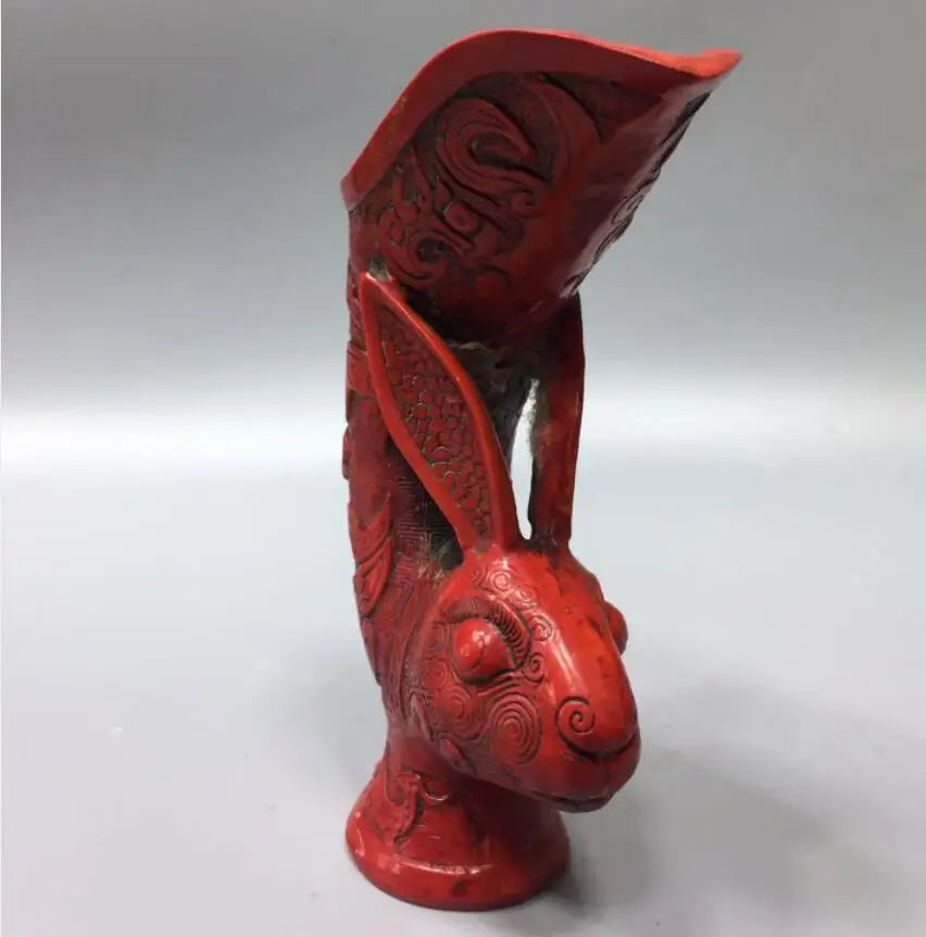 Chinese imitation red coral sheep head wine cup crafts statue