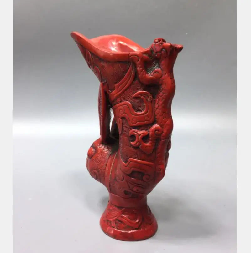 Chinese imitation red coral sheep head wine cup crafts statue