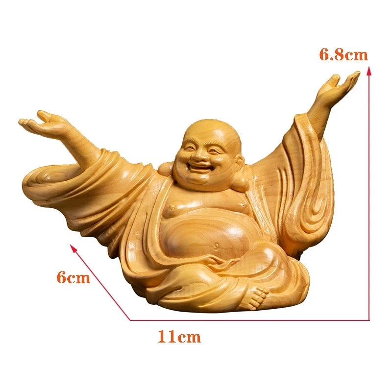 Chinese joy Laughing Buddha Sculpture Statue Hand carved solid wood Buddha statue Home decoration figurines free delivery