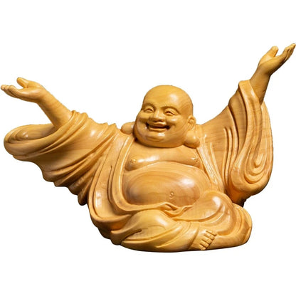 Chinese joy Laughing Buddha Sculpture Statue Hand carved solid wood Buddha statue Home decoration figurines free delivery
