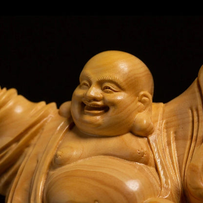 Chinese joy Laughing Buddha Sculpture Statue Hand carved solid wood Buddha statue Home decoration figurines free delivery