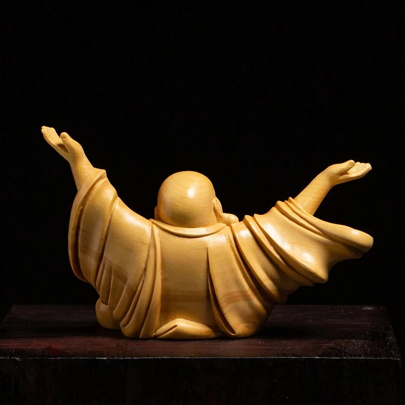 Chinese joy Laughing Buddha Sculpture Statue Hand carved solid wood Buddha statue Home decoration figurines free delivery