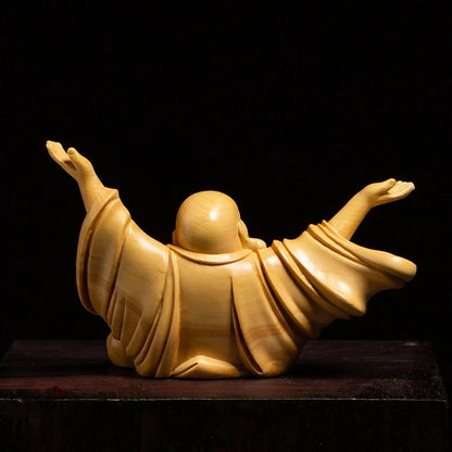Chinese joy Laughing Buddha Sculpture Statue Hand carved solid wood Buddha statue Home decoration figurines free delivery