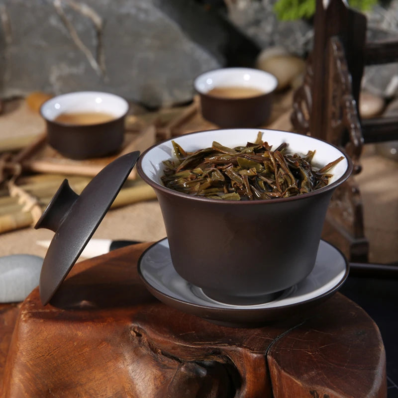 Chinese kungfu gaiwan porcelain purple clay tureen zisha cup bowl with saucer lid on sales 120ml covered bowls for tea