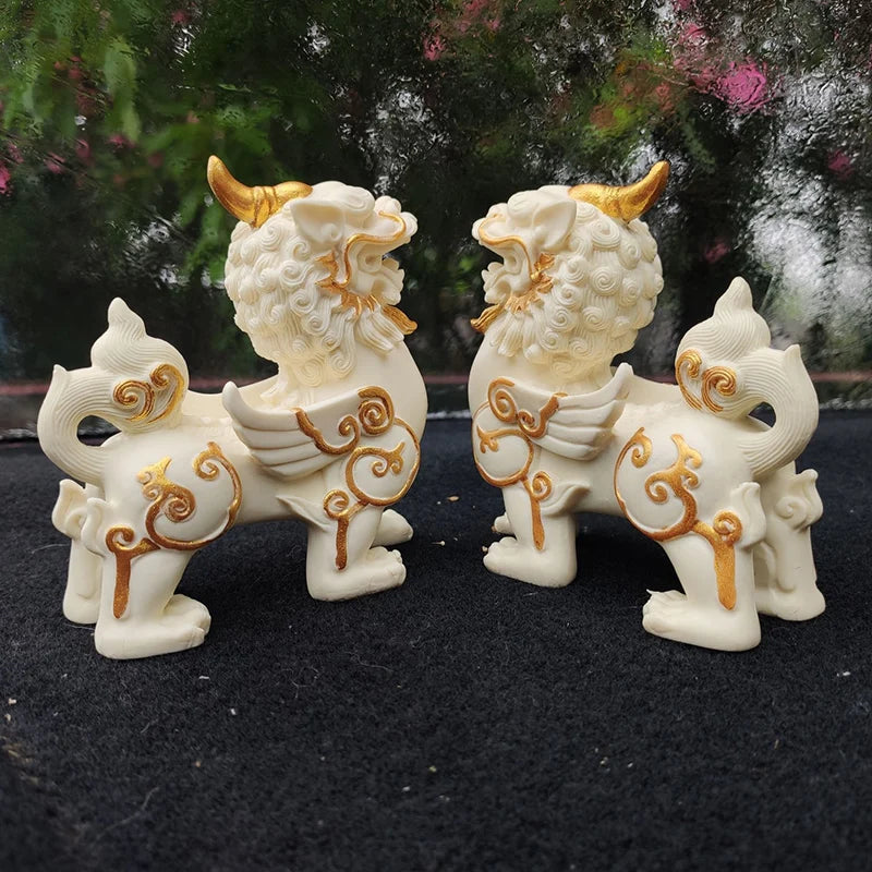 Chinese mascot Kirin Statue Resin Art Sculpture Mythical lucky animals Home Living Room, Room Office Decorations A pair