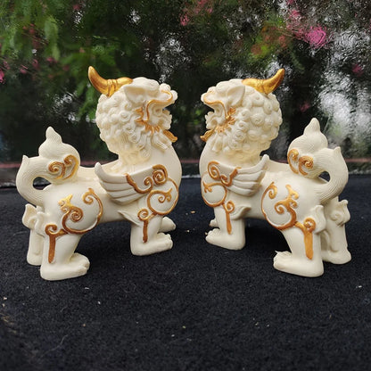 Chinese mascot Kirin Statue Resin Art Sculpture Mythical lucky animals Home Living Room, Room Office Decorations A pair