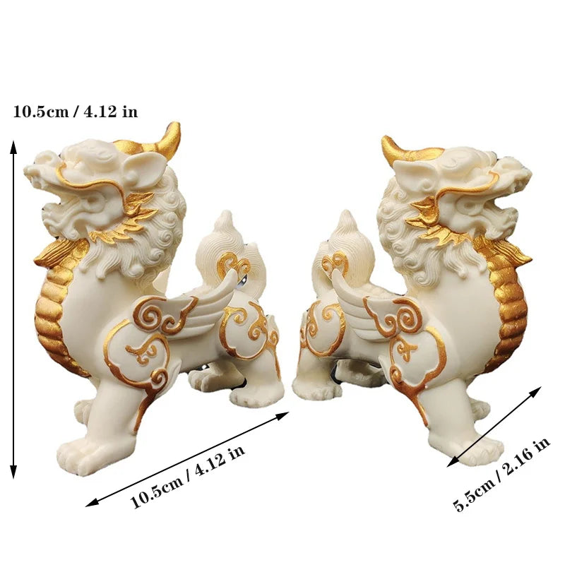 Chinese mascot Kirin Statue Resin Art Sculpture Mythical lucky animals Home Living Room, Room Office Decorations A pair
