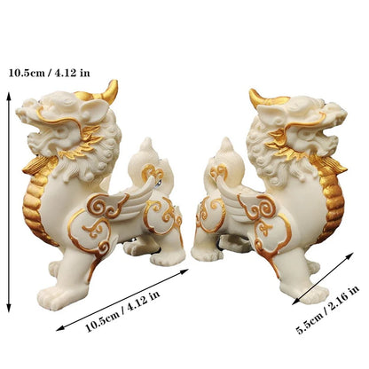 Chinese mascot Kirin Statue Resin Art Sculpture Mythical lucky animals Home Living Room, Room Office Decorations A pair