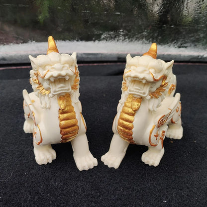 Chinese mascot Kirin Statue Resin Art Sculpture Mythical lucky animals Home Living Room, Room Office Decorations A pair