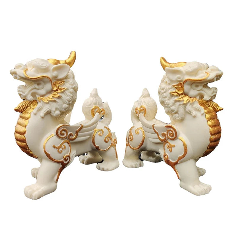 Chinese mascot Kirin Statue Resin Art Sculpture Mythical lucky animals Home Living Room, Room Office Decorations A pair