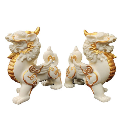 Chinese mascot Kirin Statue Resin Art Sculpture Mythical lucky animals Home Living Room, Room Office Decorations A pair