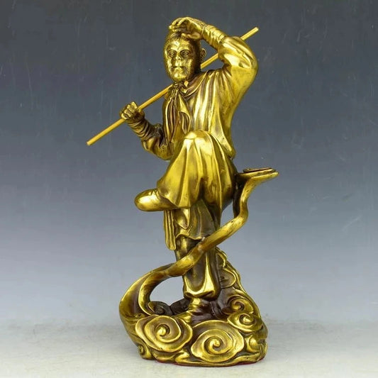 Chinese precision carving pure brass Monkey King (Myth characters ) statue