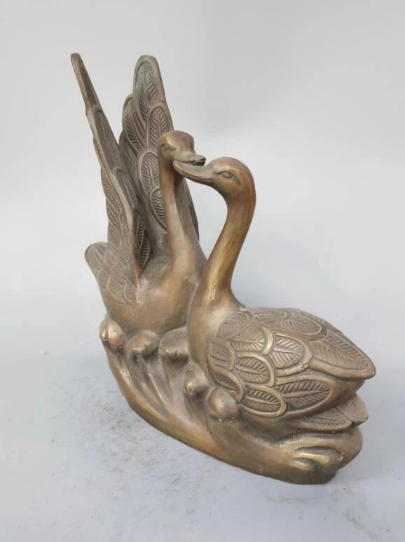 Chinese pure brass Two swans crafts statue
